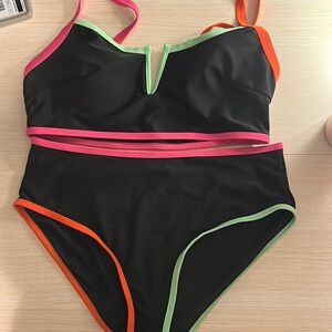 SHEIN Black High Waisted Bikini with Color-Block Design- Never Worn